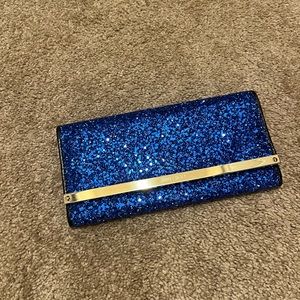 Jimmy Choo Milla shiny Glitter Wallet on Chain Clutch w/ detachable gold chain